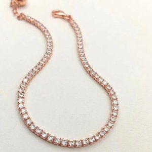 Pink Rose Gold Plated Dainty Sterling Silver CZ Infinity Tennis Bracelet 925